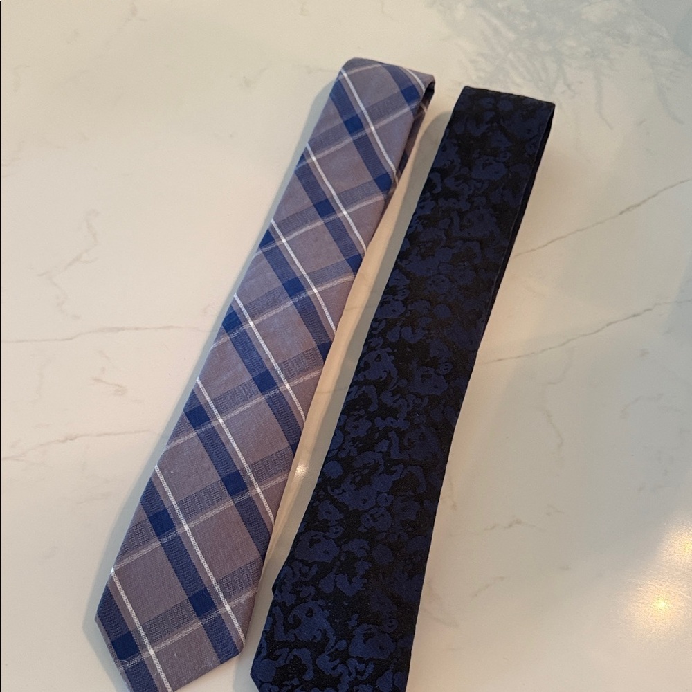 Apt. 9 Blue Plaid and Navy Pattern Tie Set